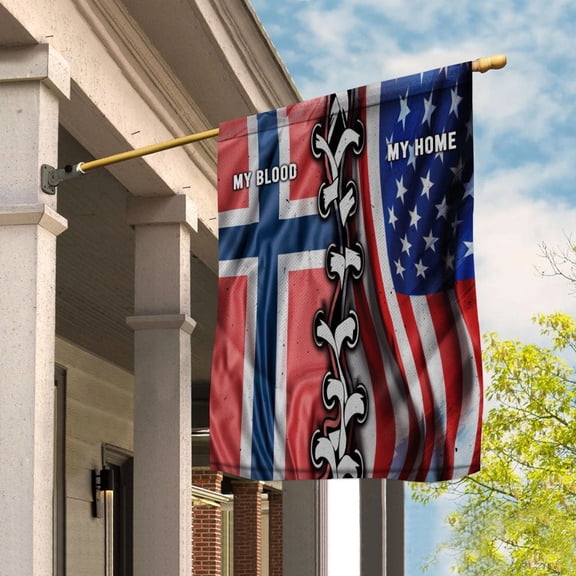 Flags-Norwegian American My Home My Blood Flag Norwegian Part House Flag, Double-Sided Decorative Outdoor Flag, Patriotic Polyester Yard Flag 29.5 x 39.5 in