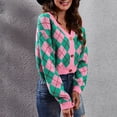 thumbnail image 3 of Women Long Sleeves Open Front Printed Button Down Knitted Sweater V Neck Fashionable Short Coat Outwear, 3 of 6