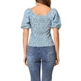 thumbnail image 3 of INSPIRE CHIC Women's Puff Sleeve Tops Sweetheart Neck Smocked Floral Blouses M Blue, 3 of 6