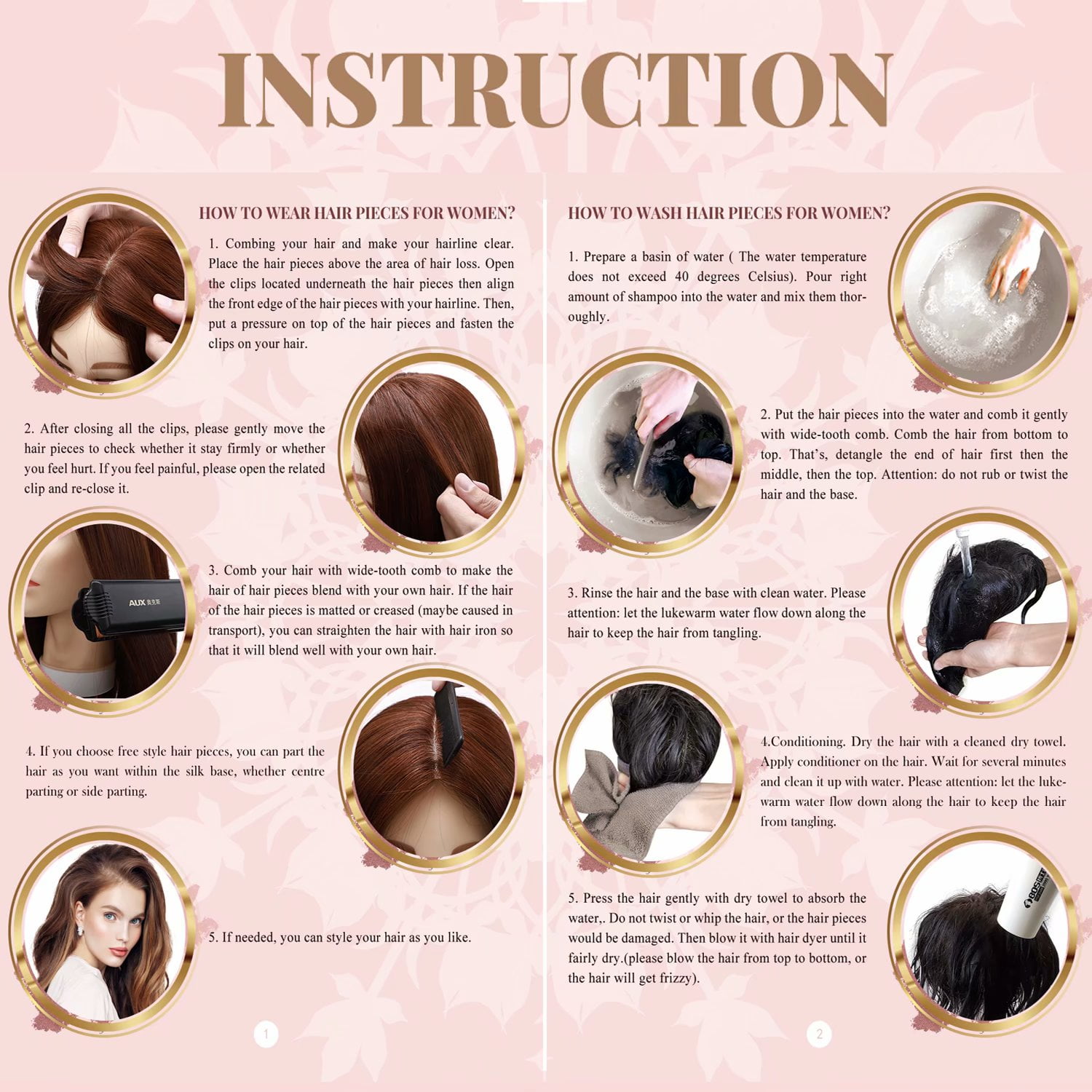 Benehair 100% Real Remy Human Hair Extensions Clip In Hairpiece with Bang Topper Toupee Women Hair Loss Silk Base Seamless 150% Density Brown