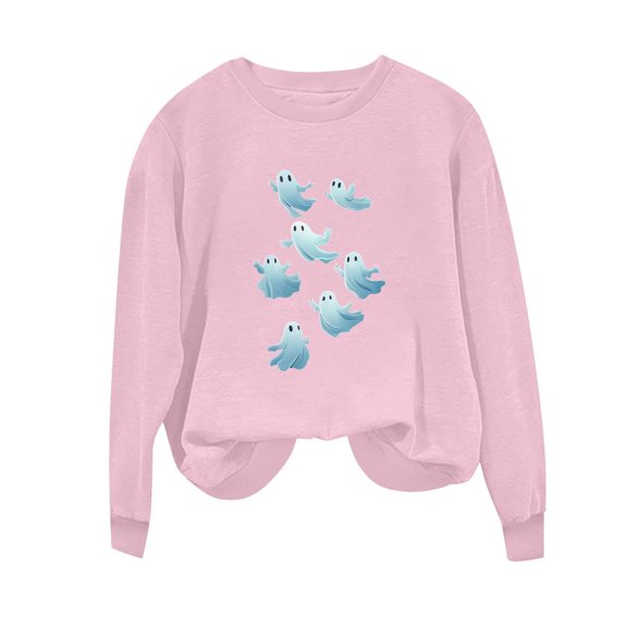 jobturf Halloween Sweatshirts for Women Trendy Fleece Lined Crewneck Sweatshirt Fall Winter Pumpkin Ghost Printed Festival Tops L
