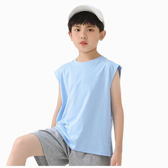 Gubotare Boys Undershirt Tank Boys Tank Tops Athletic Sleeveless Hoodie Quick Dry Muscle Shirts Hooded Kids Teen Youth Size 11-12 (Light Blue,11-12 Years)