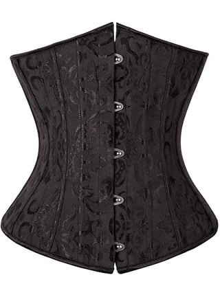 Charmian Women's Steampunk Gothic Spiral Steel Boned Brocade Waist Cincher  Overbust Corset with Chains Black Small at  Women's Clothing store