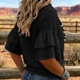 thumbnail image 5 of ClodeEU Women's Linen Blend Button 3/4 Sleeve Shirt with Tiered Ruffle ,Solid Color Casual Blouse Black,Women's Plus L, 5 of 7