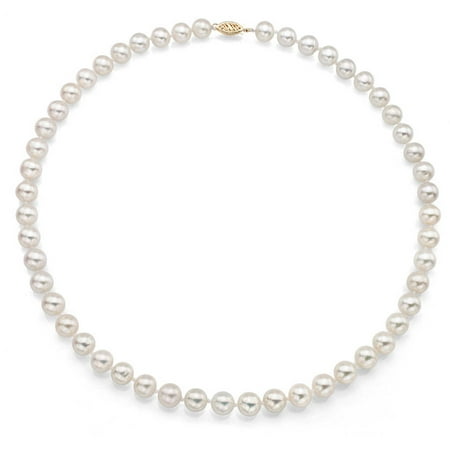 7-7.5mm White Perfect Round Akoya Pearl 24" Necklace with 14kt Yellow Gold Clasp