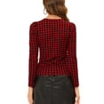 thumbnail image 3 of INSPIRE CHIC Women's Puff Sleeve Round Neck T Shirt Long Sleeves Knit Stretch Plaid Pullover Top XS Red, 3 of 5