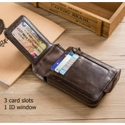 BULLCAPTAIN Men Zipper Around Wallet Genuine Leather RFID Blocking Bifold Large Capacity Coin Purse with ID Window (Black)