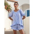 thumbnail image 5 of LMLYSoH Women Plaid Set, Short Sleeve Ruffled Shirt with Elastic Waist Shorts Summer Outfit, 5 of 7