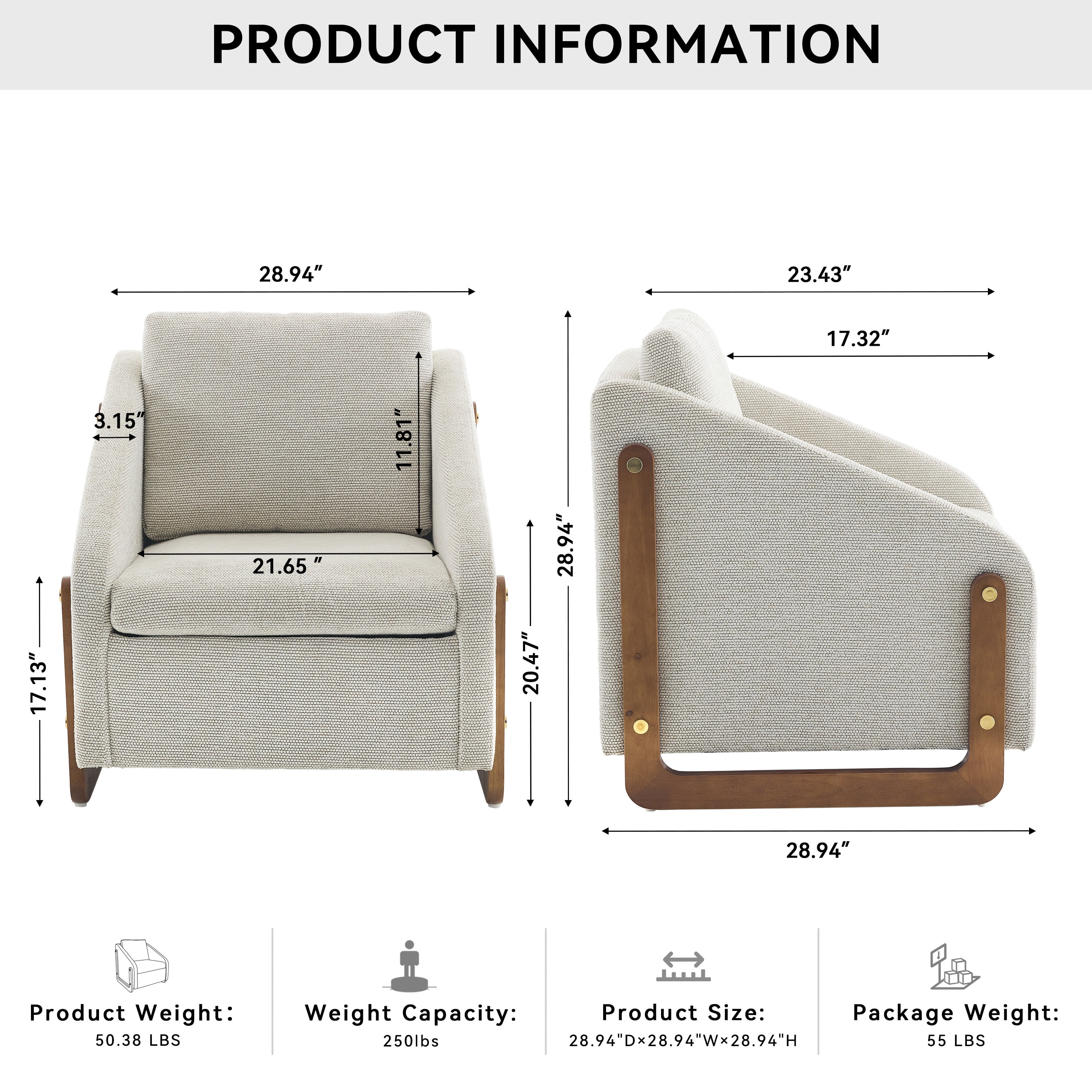 Aukfa Accent Chair Set for 2, Plush Chenille Modern Arm Chair with Naihead Trim, Beige