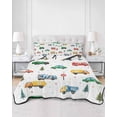 thumbnail image 2 of Quilts Twin Size Bedding Set, Cartoon Truck Lightweight Quilted Comforter, Funny Cute Colorful Car Tree Polka Dot Soft Reversible Bedspread Coverlet with Pillow Covers for All Season, 68" x 86", 2 of 7