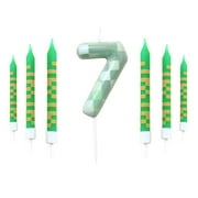7 Pieces Digital Cake Candle Decoration Minecraft Theme Green, Wishing Candle Kids Birthday Party, Digital Cake Candle Decoratio