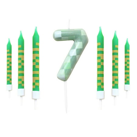 7 Pieces Digital Cake Candle Decoration Minecraft Theme Green, Wishing Candle Kids Birthday Party, Digital Cake Candle Decoratio