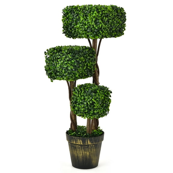 Costway 3FT Artificial Boxwood Topiary Tree UV Protected Indoor Outdoor Decor