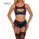 thumbnail image 1 of Conjunto de lencería de encaje sexy para mujer, ropa interior de malla hueca, sujetador, ropa de dormir, azul, XXL Jumpingount XX000092-23, 1 of 7