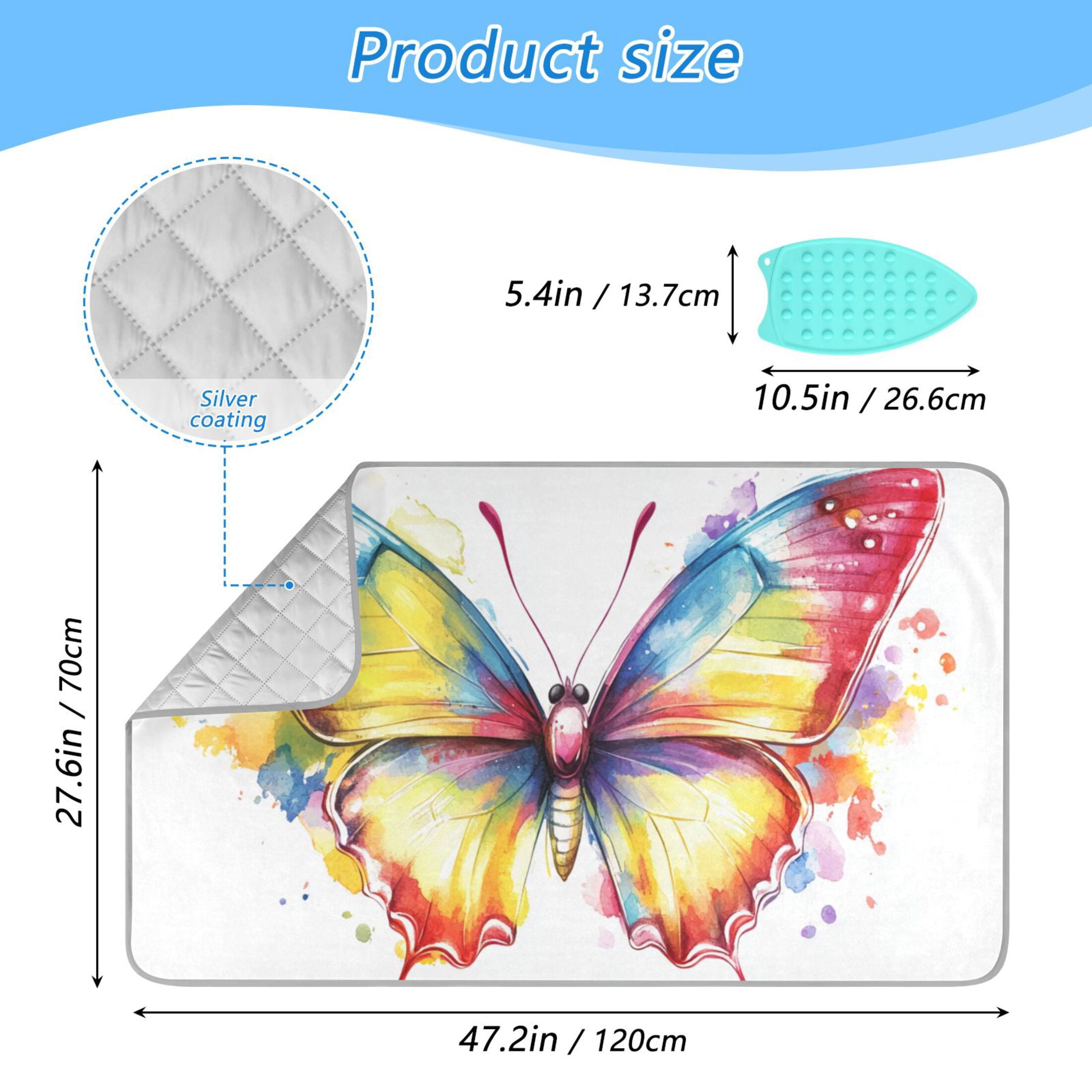 Watercolor Butterfly Ironing Mat Blanket Portable Travel Ironing Pad Heat Resistant Pad 47.2" x 27.6”