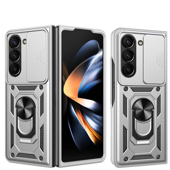 Allytechgroup for Samsung Galaxy Z Fold 7 Case, Military Grade Protection Mangetic Case for Car Mount Shockproof Anti-Scratch Ring Holder Stand Case Cover for Samsung Galaxy Z Fold 7, Silver