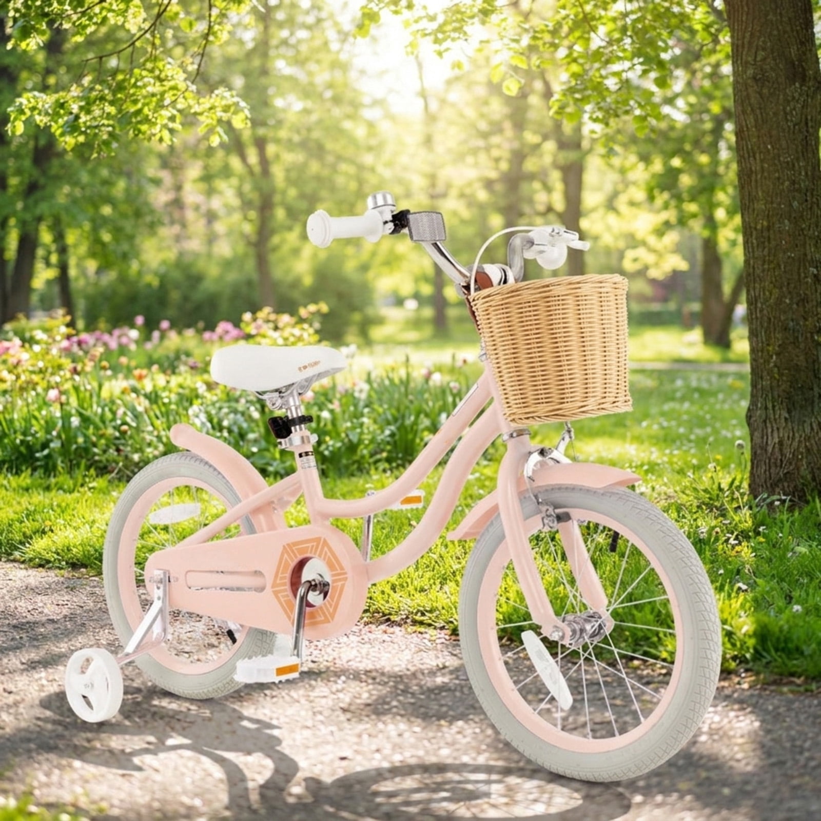 Redsmile Kids Bike 16 Inch with Training Wheels for Boys Girls Ages 4-7, Youth Bicycle with Adjustable Handlebar and Seat, Height 41-51 In, Holds 110 lbs, Carbon Steel Frame, Pink