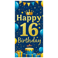 thumbnail image 2 of Blue and Gold Themed 16th Happy Birthday Backdrop Banner with Crown Balloons Stars Party Supplies Photography Props Birthday Decoration Party Decor Background, 2 of 8