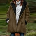 thumbnail image 2 of VEKDONE Women's Fleece Warm Hoodie Jackets 2024 Clearance Fall Winter Long Sleeve Plush Hooded Coat with Pockets Solid Color Horn Button Thickened Outwear Army Green L, 2 of 4