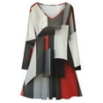 thumbnail image 3 of Beige And Black And Red Squares Long Sleeve Dresses For Women Vintage Elegant Party Dress Oversized V-neck Dress S-8XL, 3 of 7