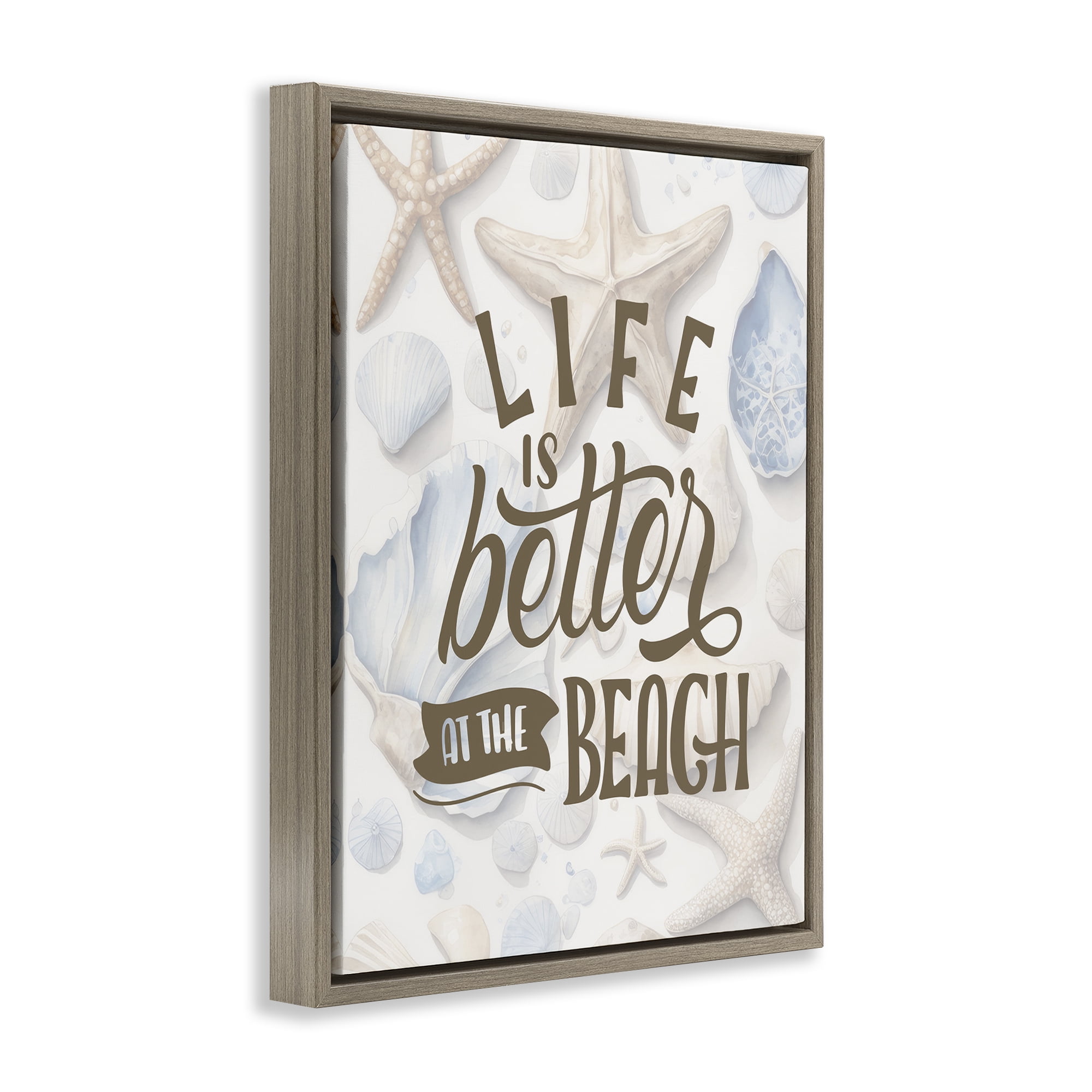 Stupell Industries Patterned Beach Phrase Typography Painting Brown Floater Framed Canvas Art Print Wall Art, 17 x 21