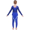thumbnail image 2 of inlzdz Girls Shiny Sequins Jumpsuit Full Body Unitard with Flowy Skirt Mesh Splice Ballet Dance Bodysuit Blue 6, 2 of 6