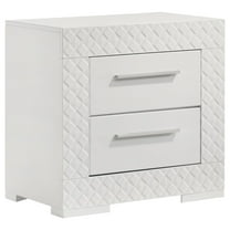Ivon Nightstand, 2 Drawers, 26 Inch Modern Glossy White Solid Hardwood