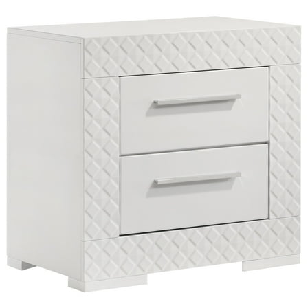 Ivon Nightstand, 2 Drawers, 26 Inch Modern Glossy White Solid Hardwood