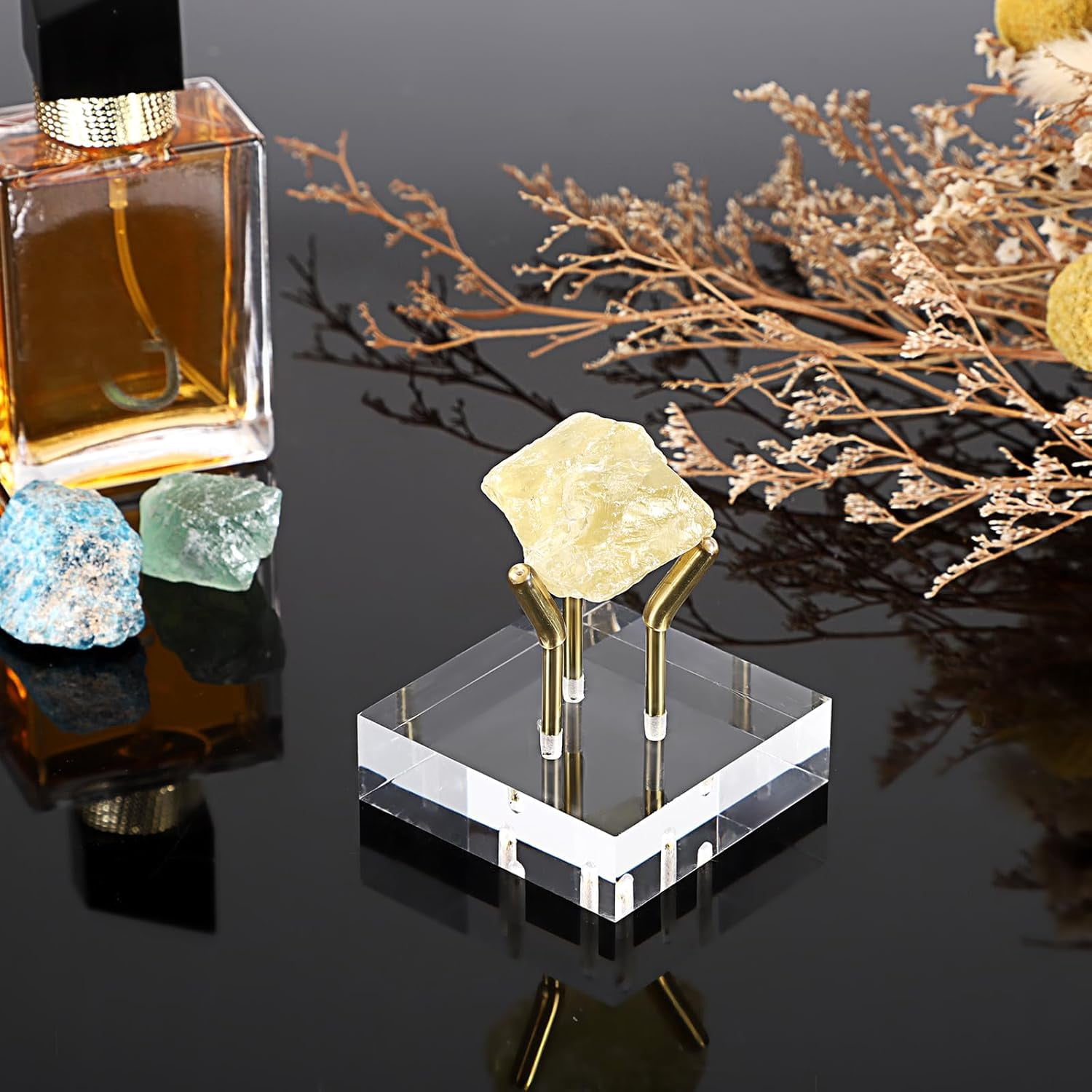 Gold Metal Arm Display Stand Easel with Acrylic Base Small Display Easel Holder for Sphere Crystal Ball Mineral Geodes Rock Seashell, Medium