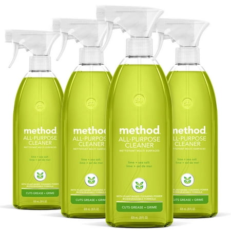 Method All-Purpose Cleaner Spray, Lime + Sea Salt, Plant-Based And Biodegradable Formula Perfect For Most Counters, Tiles, Stone, And More, 28 Oz Spray Bottles, (Pack Of 4)