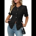 thumbnail image 1 of Camisa Informal de Encaje con Mangas Abullonadas y Cuello Redondo con Ojales y Botones para Mujer, Color Negro, Talla L, 1 of 9