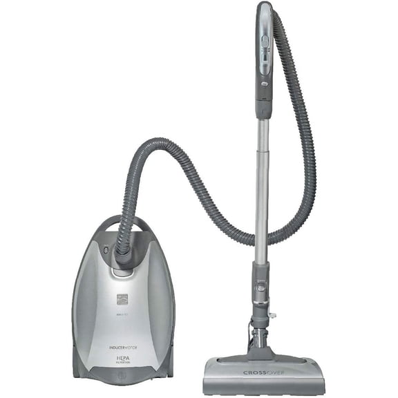 Kenmore Elite 21814 Pet Friendly CrossOver Lightweight Bagged HEPA Canister Vacuum with Pet PowerMate, Extended Telescoping Wand, Retractable Cord, 2 Floor Nozzles, and 4 Cleaning Tools-Silver/Gray