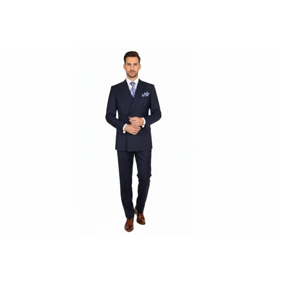 Men Apollo King Double Breasted Suit Classic Peak Lapel Pleated DM22 Navy Blue