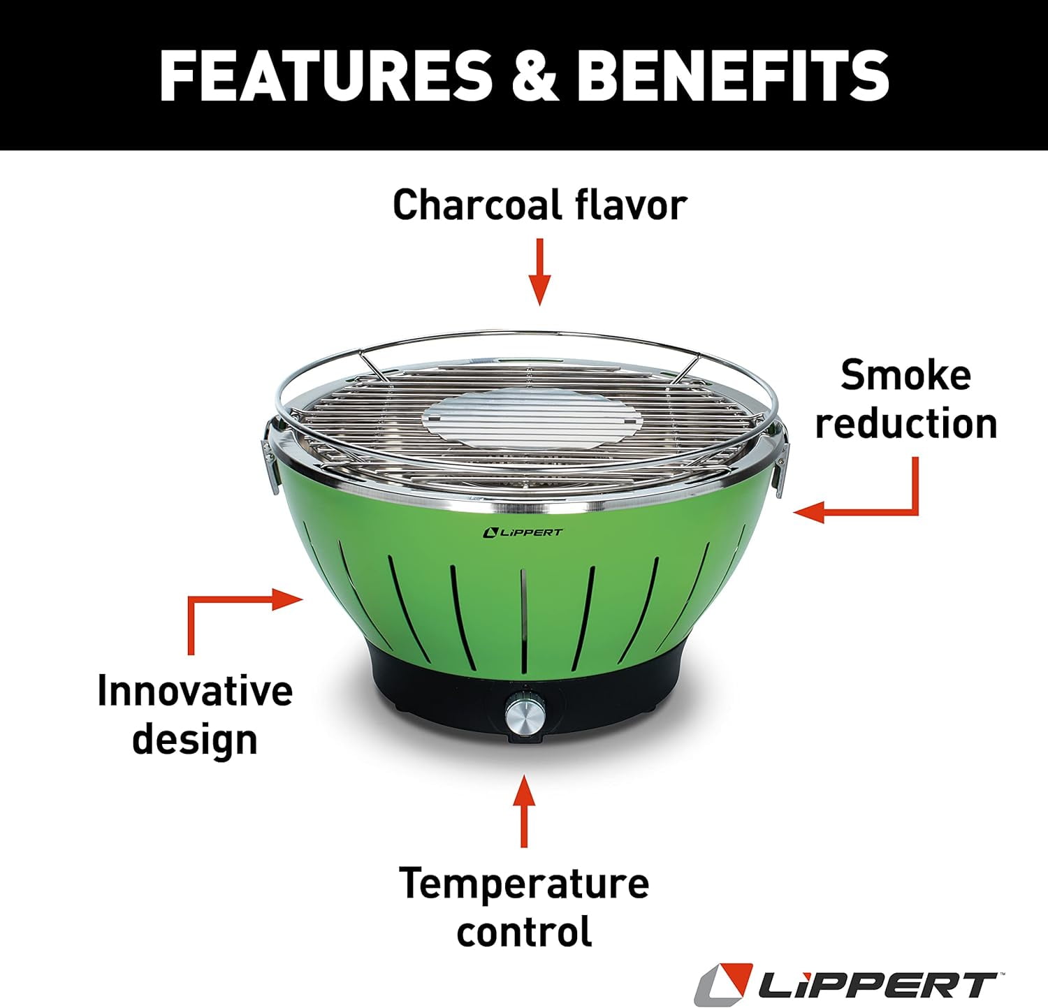 Lippert Components Odyssey 22” Charcoal Portable Grill, Lightweight and Durable Design