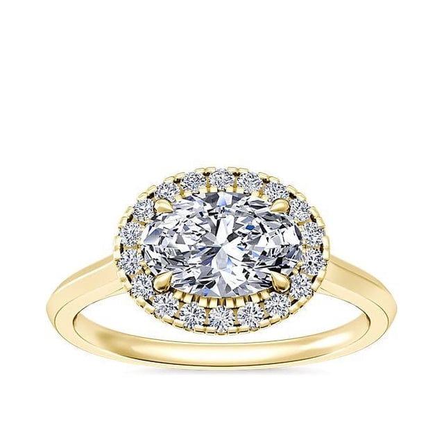 0.65 Carat Excellent Oval Cut Natural Diamond Unique Halo Ring for Engagement Solid 14K Yellow Gold Size 8.5
