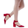 thumbnail image 6 of Dream Pairs Women Fashion Pump Shoes Ankle Strap Pointed Toe Low Chunky Dress Shoes ANNEE RED/SUEDE Size 5, 6 of 6