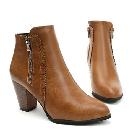 

Vintage Mid Heel Booties Wearable and Breathable Boots Gift for Girlfriend Women Lover Brown 42