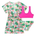 thumbnail image 2 of Kids Girls Tropical Print 3 Piece Bikini Swimsuit Set Quick Dry Swimwear Bathing Suit with Kimono Drawstring Coverup, 2 of 7