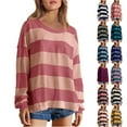 thumbnail image 6 of hxobax Juniors Teens Striped Oversized Sweatshirts Women's Casual Crewneck Long Sleeve Pullover Tops, 6 of 6