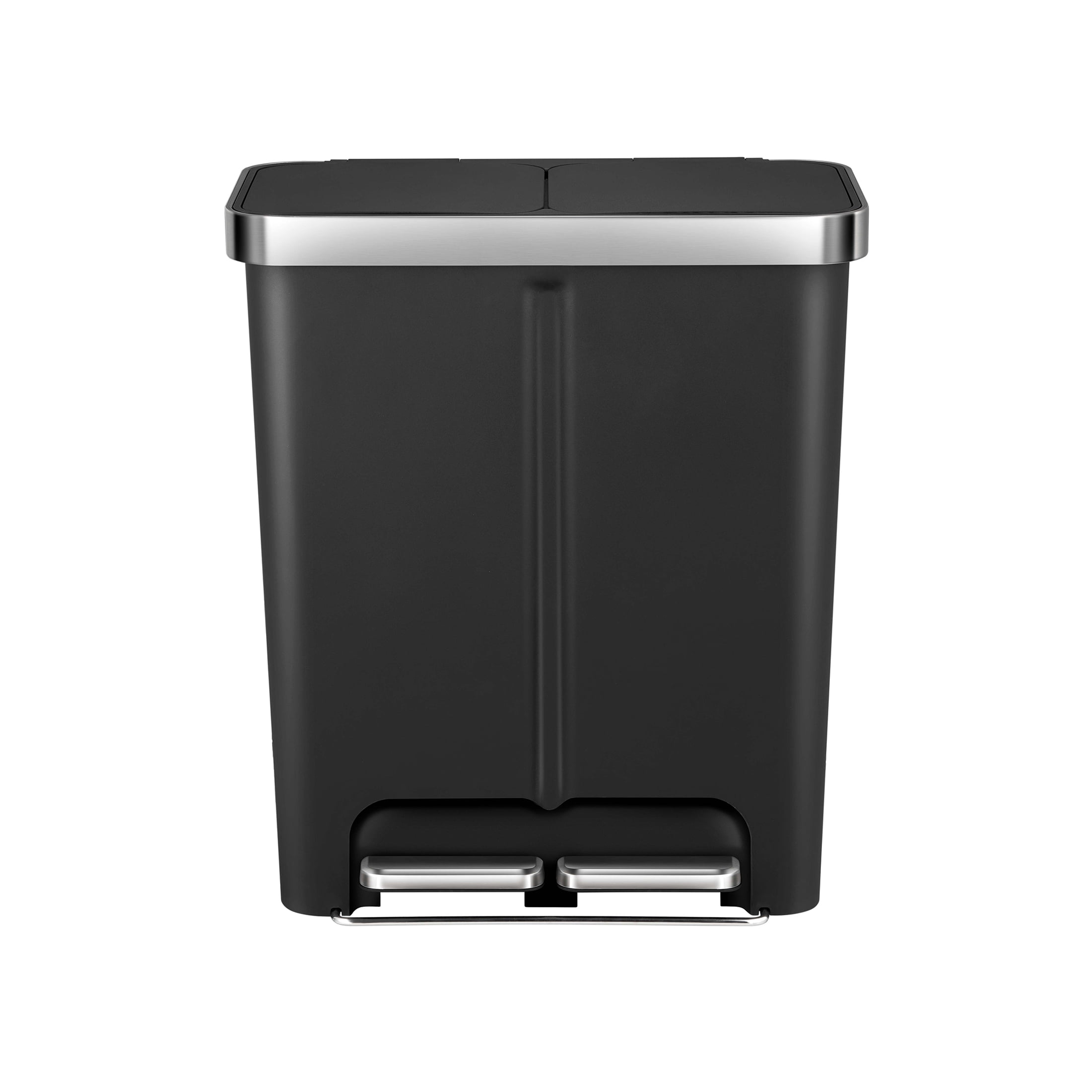Better Homes & Gardens Kitchen Recycle Trash Can, 16 Gallon Plastic Dual Compartment Step Garbage Bin, Black