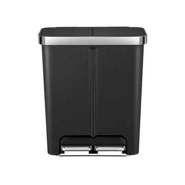 Better Homes & Gardens 16G Plastic Dual Compartment Kitchen Recycle Step Trash Can, Black