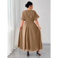thumbnail image 2 of Plus Size Khaki V-Neck Short Sleeve Casual Midi Dress, 2 of 6