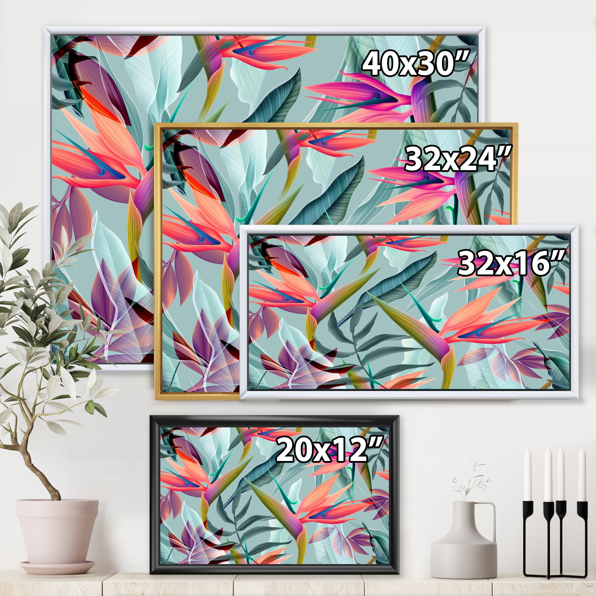 Designart 'VIntage Tropical Flowers V' Traditional Framed Canvas Wall Art Print