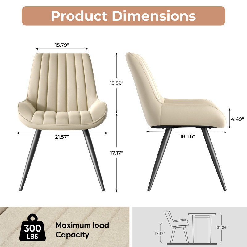 Daluvenix Modern Dining Chairs Set of 2, Upholstered Fabric Comfy Kitchen Dining Chairs with Metal Legs & Thick Cushions for Dining Living Room, Beige