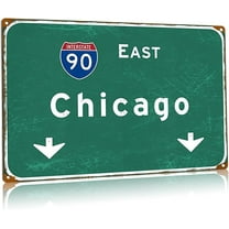 Chicago Road Metal Sign Interstate 90 East Directional Sign City Highway Directional Tin Plaque Airport Club Farmhouse Wall Decor 12x16 Inch
