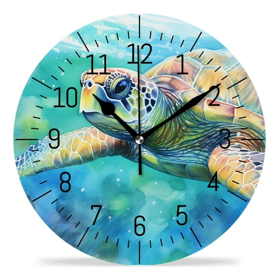 erolrail Rustic Wall Clock,Silent Non Ticking Wall Clocks for Living Room,Bedroom,Kitchen 12IN Sea Turtle Ocean Wildlife Animals Watercolor Picture