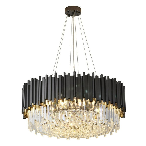 Design Living 12-Light Black Stainless Steel Chandelier With Clear Crystal Accents