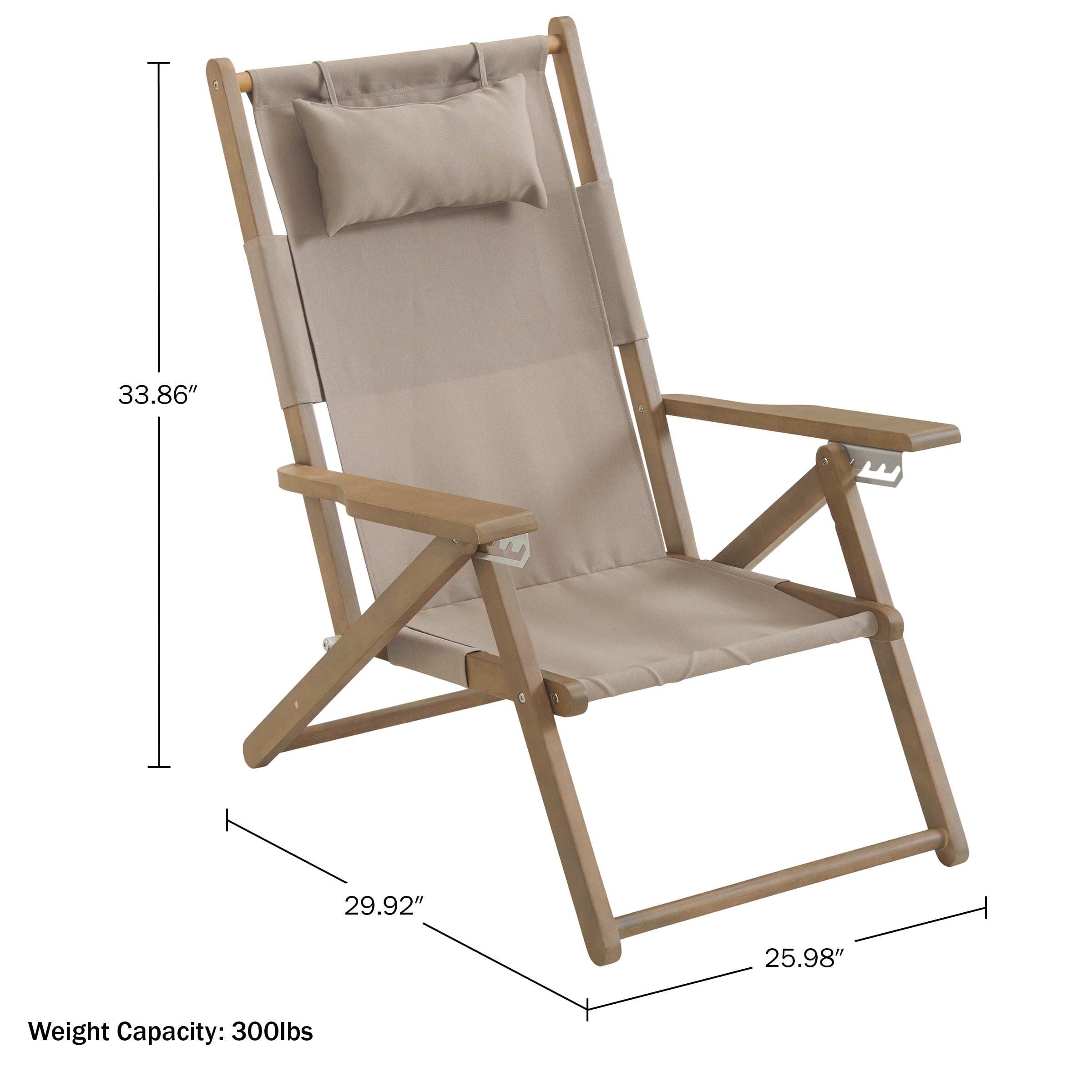 Lavish Home Weather Resistant Folding Beach Chairs – 4-Position Recliners with Carry Straps, Taupe