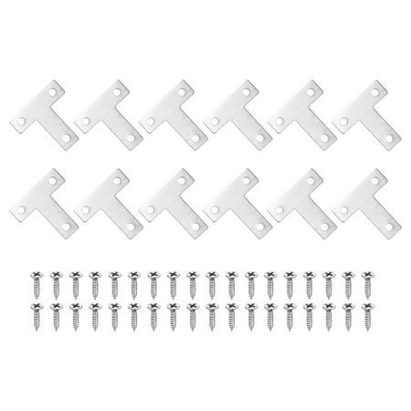 Uxcell 12 Pack T Shape Flat Bracket, 1.57" x 1.57" Metal Flat Corner Bracket Right Angle Corner Brace Mending Plate with Screws, Silver