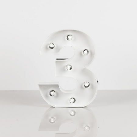 Lighted Metal Numbers Fantado White Marquee Light Number '3' LED Metal Sign (8 Inch, Battery Operated) by PaperLanternStore ()